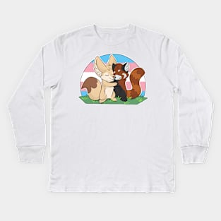 Trans - Fennec Fox + Red Panda Hug Kids Long Sleeve T-Shirt